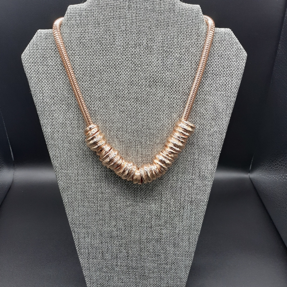 Gold Cord Of Rings Statement Necklace NWOT